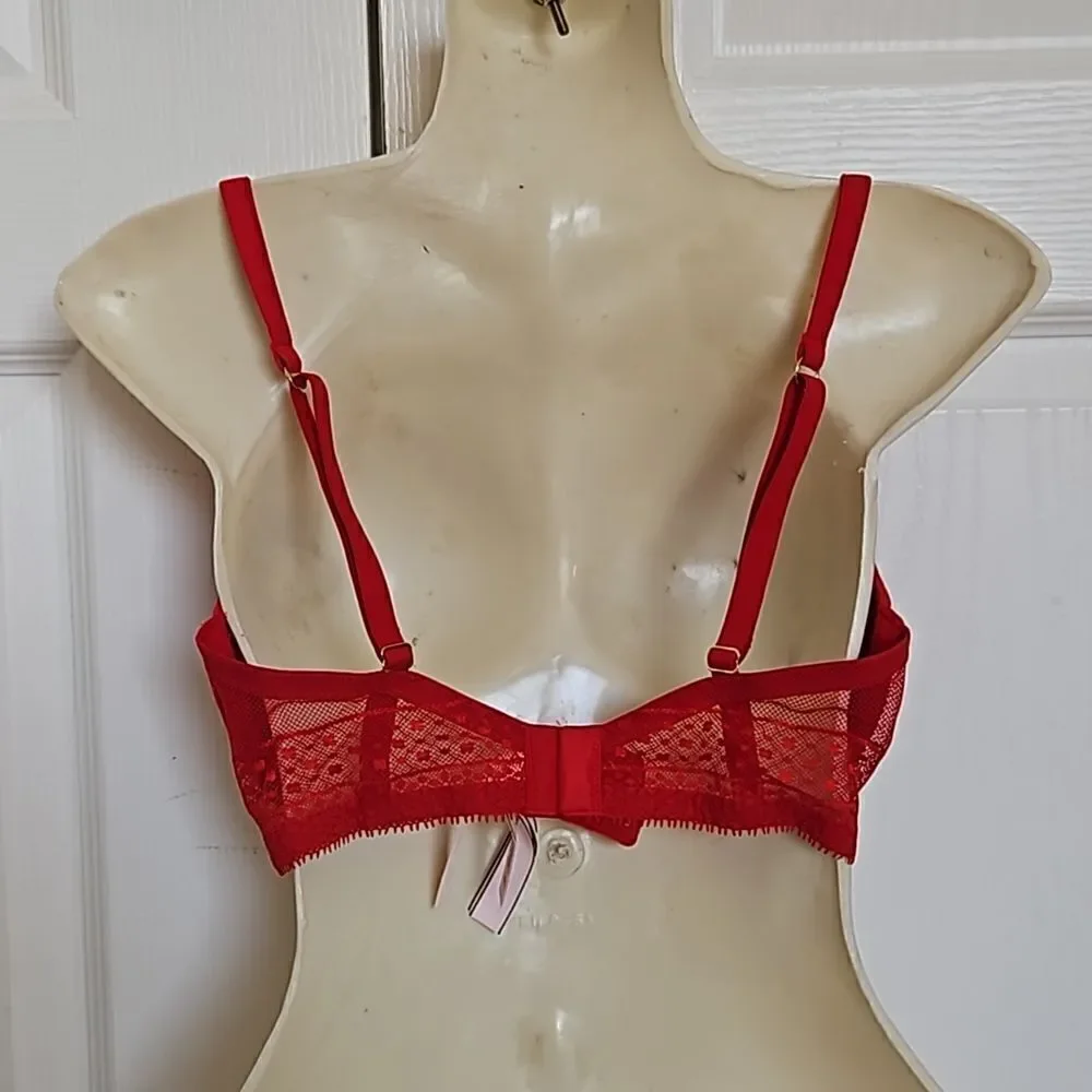 Victoria's Secret Women's Lace Underwire Lightly Padded Plunge Bra Red 32DD - Picture 3 of 16
